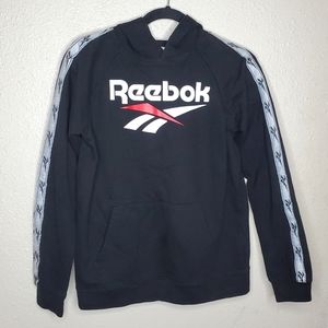 EUC Black Reebok Boys Hoodie/Hooded Sweatshirt with stripes (Size: XL)